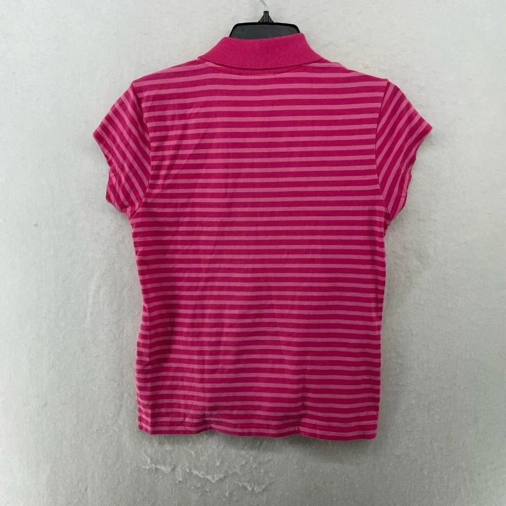 Polo Ralph Lauren Shirt Women's Sz M Pink Stripped 3-Button Collared Vented Hem - Picture 2 of 11